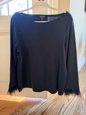 J. Crew Black Long Sleeve Top with Feathered Cuffs LARGE EUC